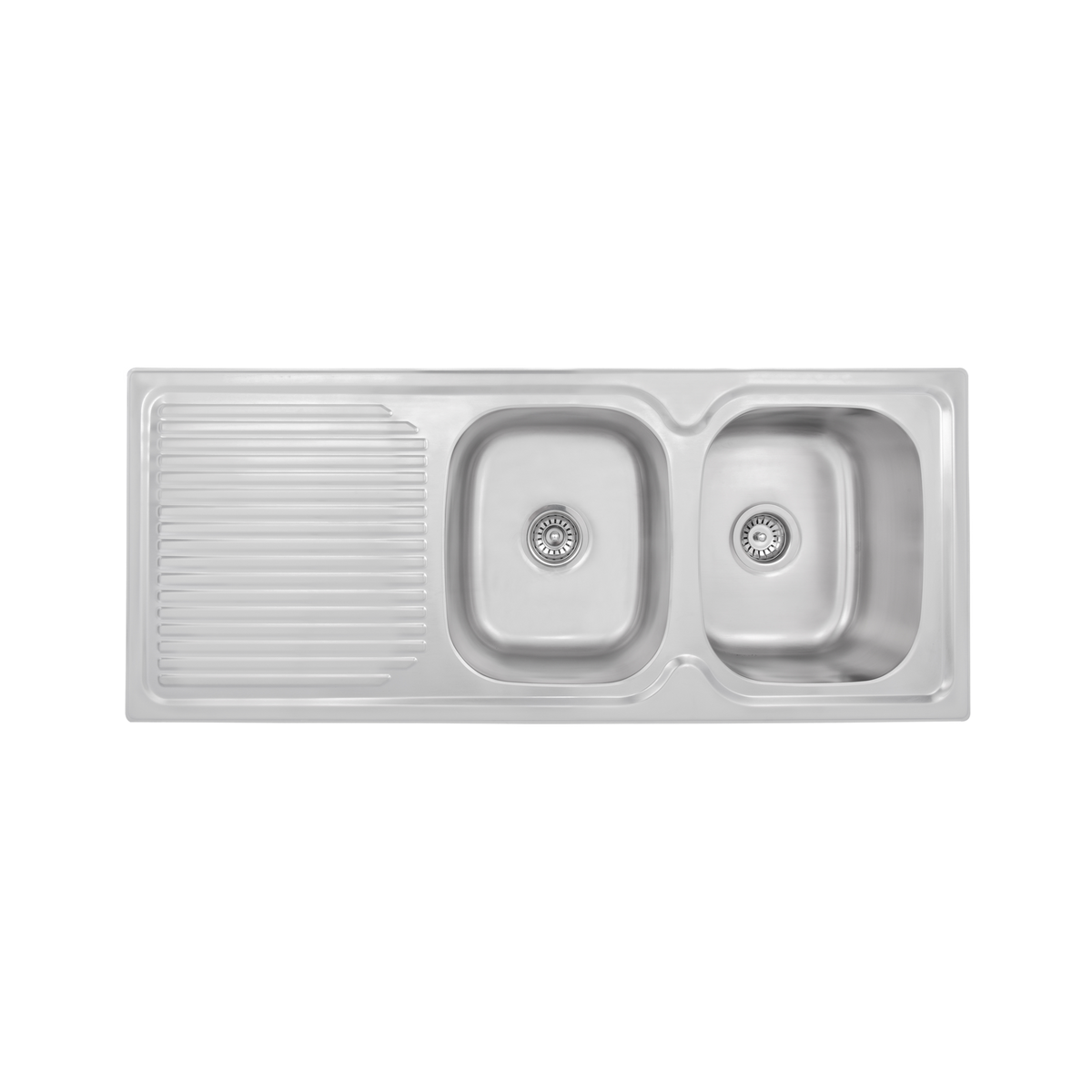 Zena Stainless Steel Double Bowl Sink With Drainer 1180x480x170mm, Right hand