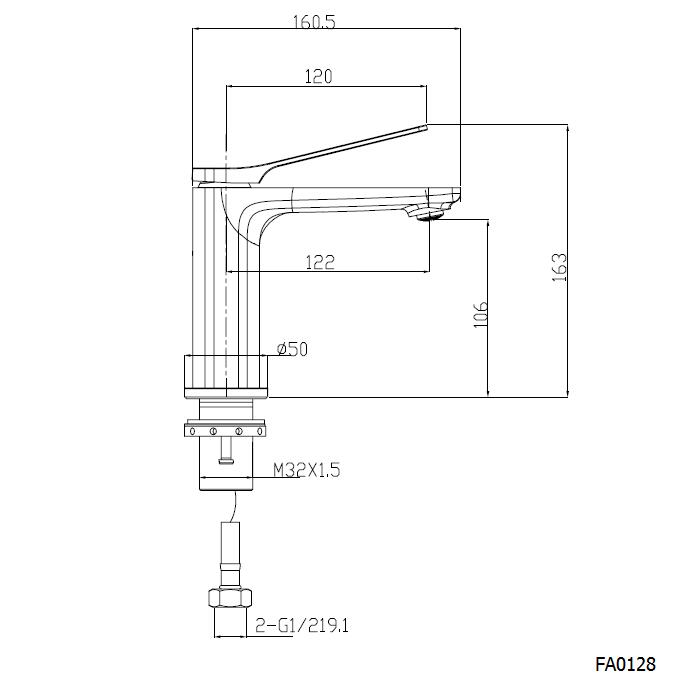 Rushy Basin Mixer dimension drawing