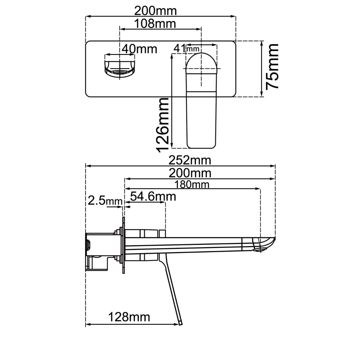 Rushy Wall-Mounted Basin & Bath Mixer Trim Kit dimension drawing