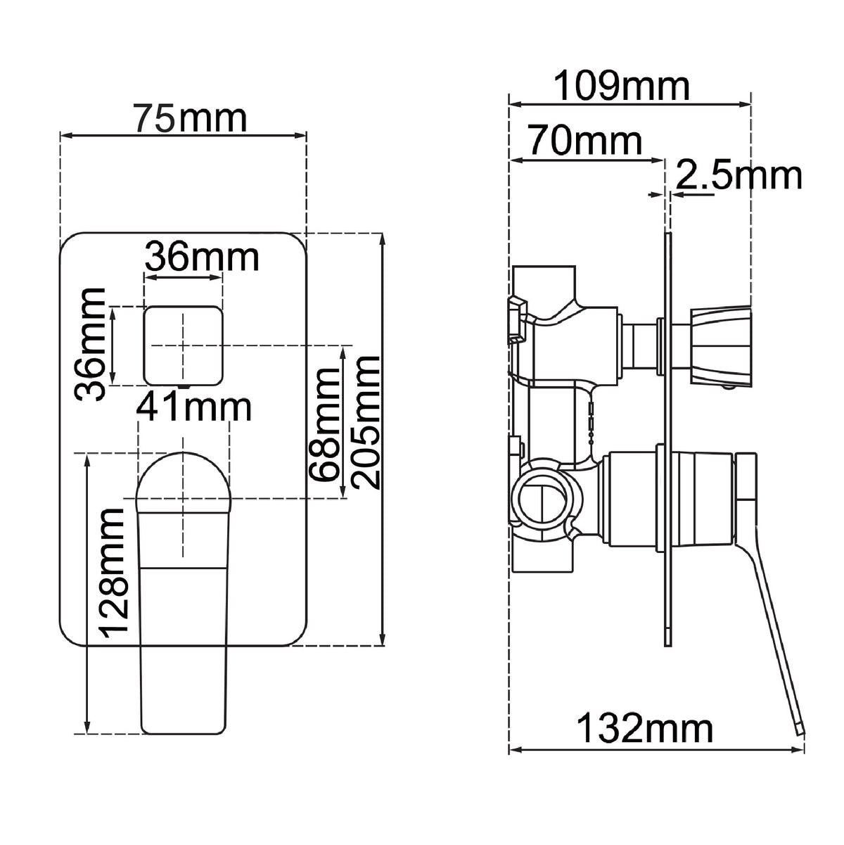 Rushy Diverter Mixer with CLPD Rough-In dimension drawing