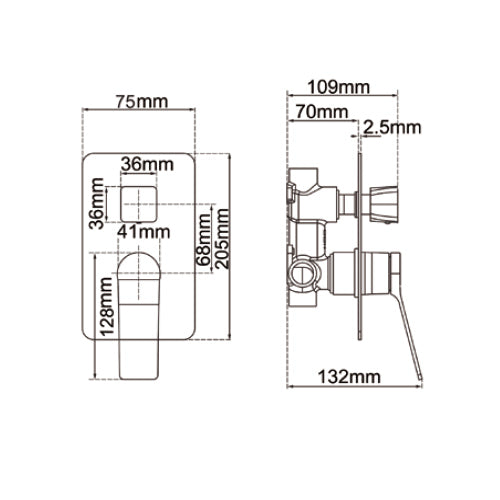 Rushy Diverter Mixer Trim Kit dimension drawing