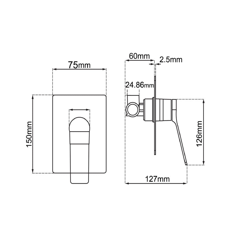 Rushy Wall Mixer Trim Kit dimension drawing