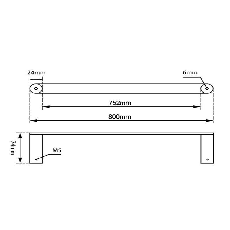 Rushy Single Towel Rail 800mm dimension drawing