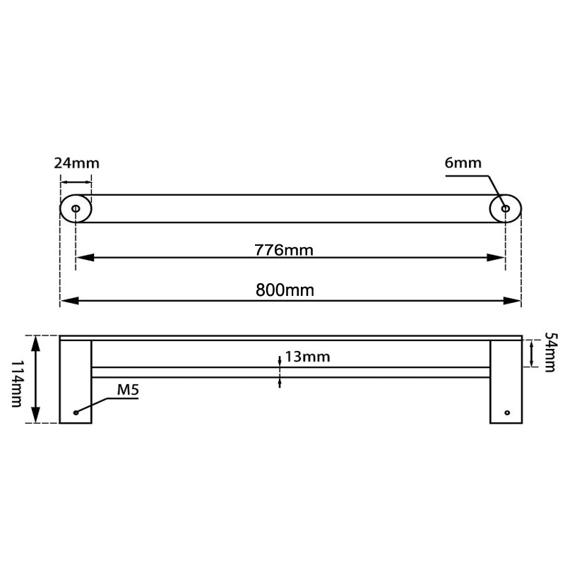 Rushy Double Towel Rail 800mm dimension drawing