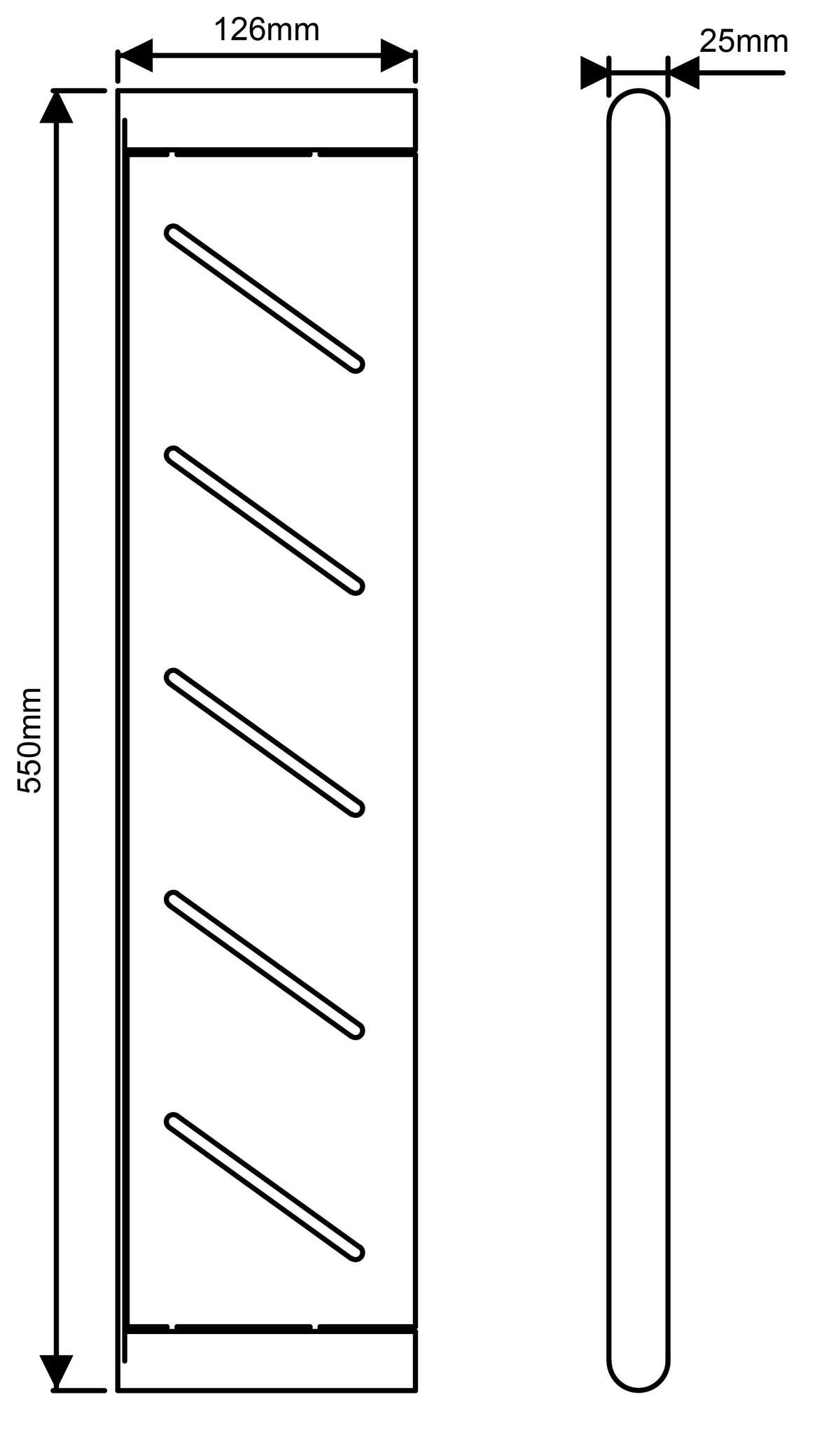 Rushy Bathroom Shelf 550mm dimension drawing